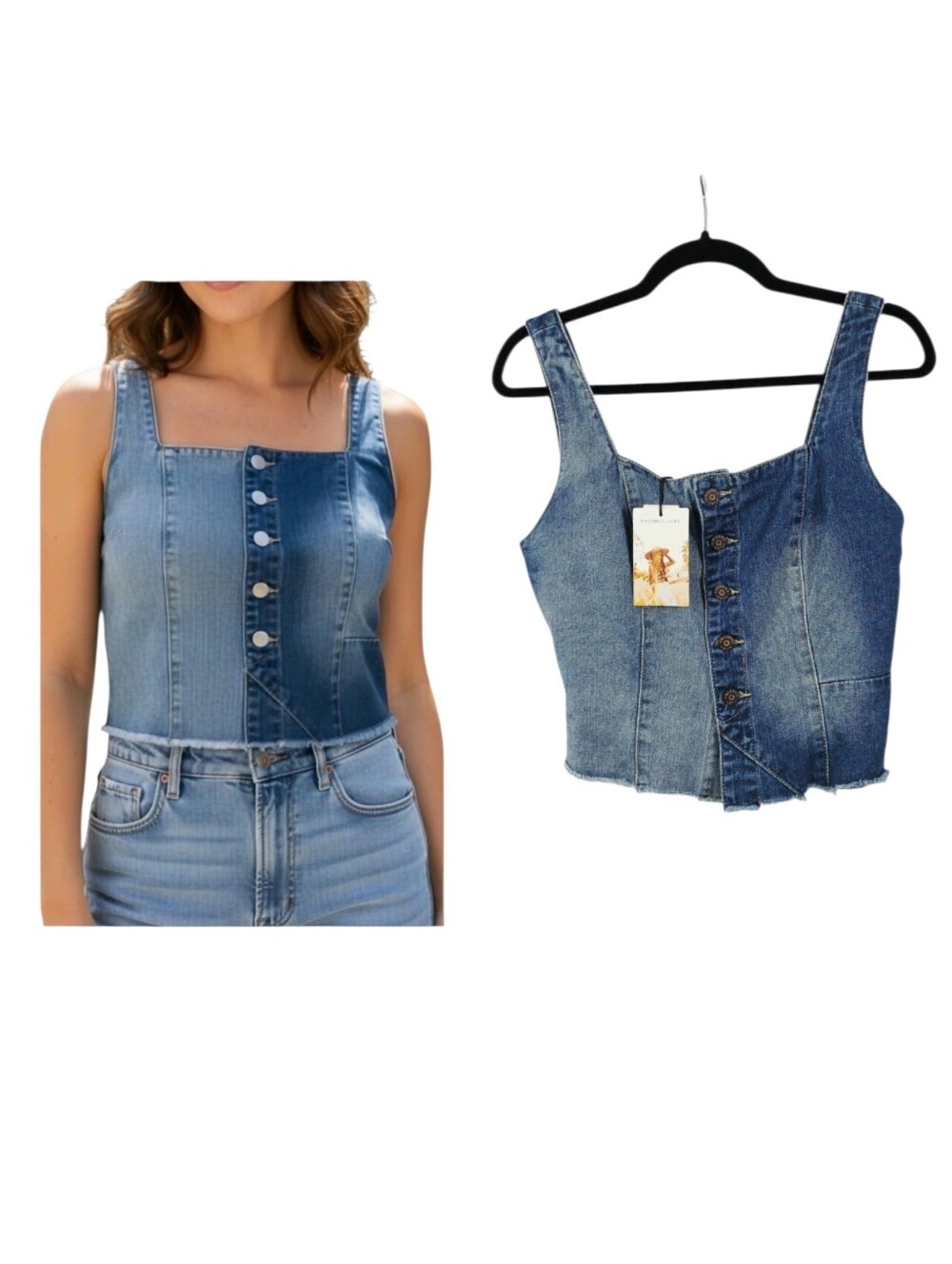 Sincerely Jules Two-Tone Denim Crop Top